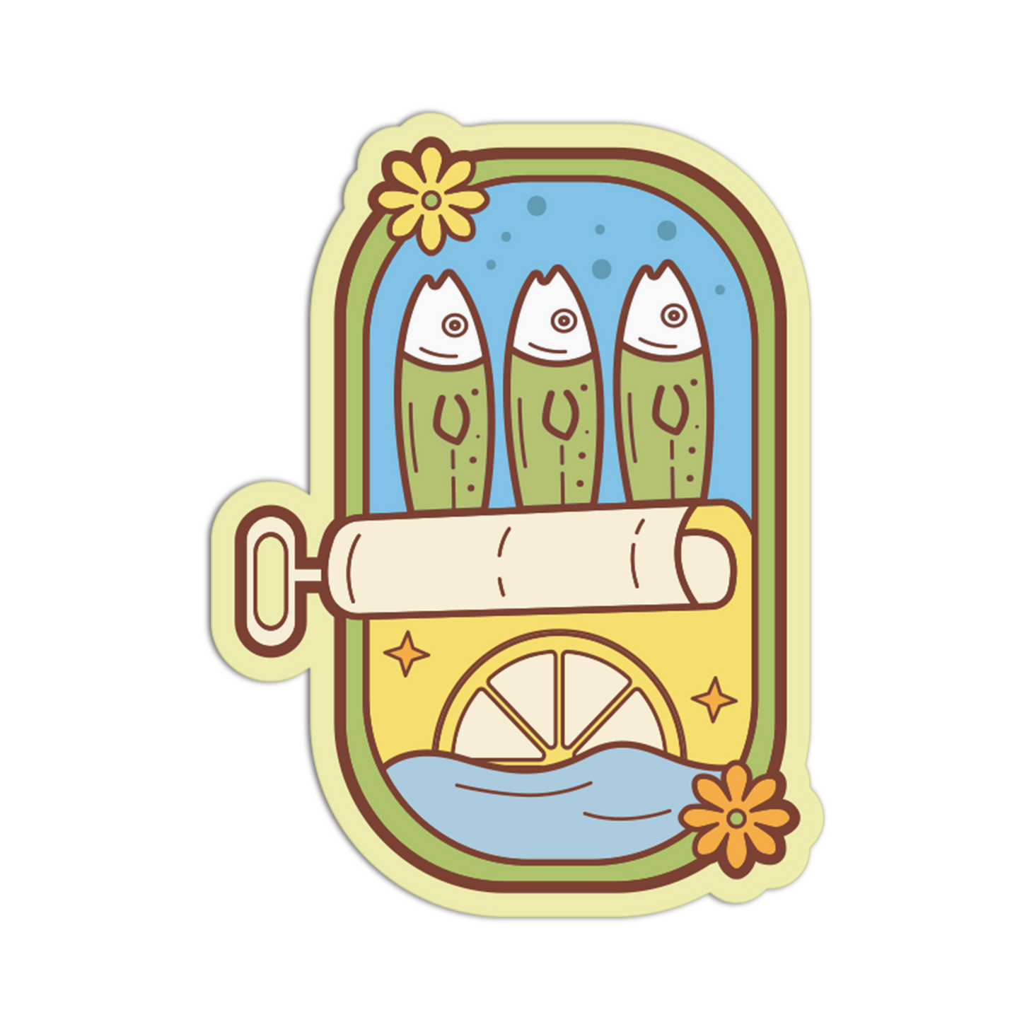 Illustration of a can with pickled fish and lemon on a white background