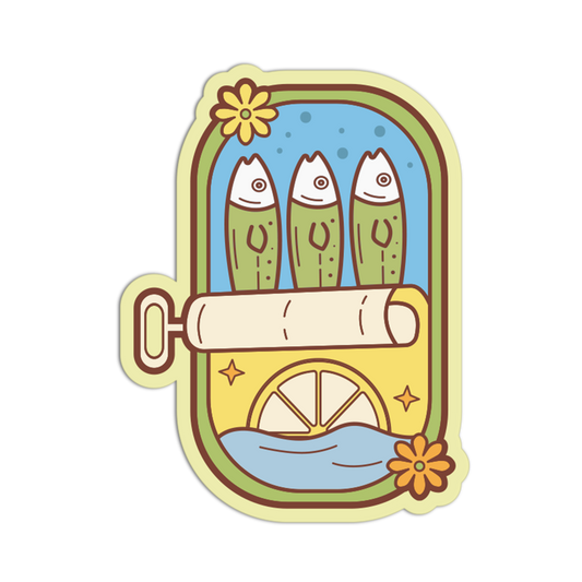 Illustration of a can with pickled fish and lemon on a white background