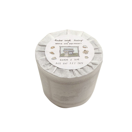 Roll of tape with a label on a white background