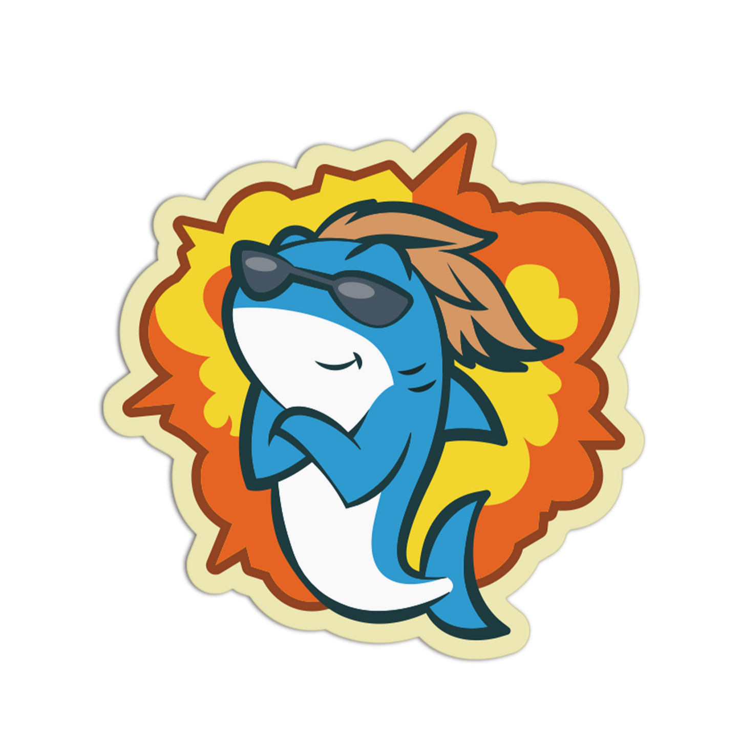 Cartoon shark with sunglasses and a hat on a colorful background