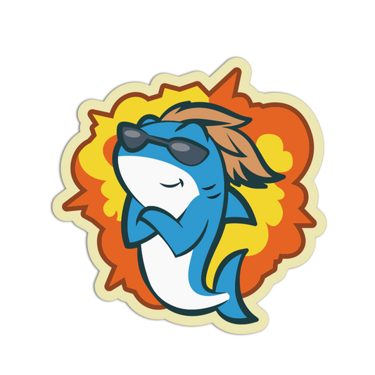 Cartoon shark with sunglasses and a hat on a colorful background