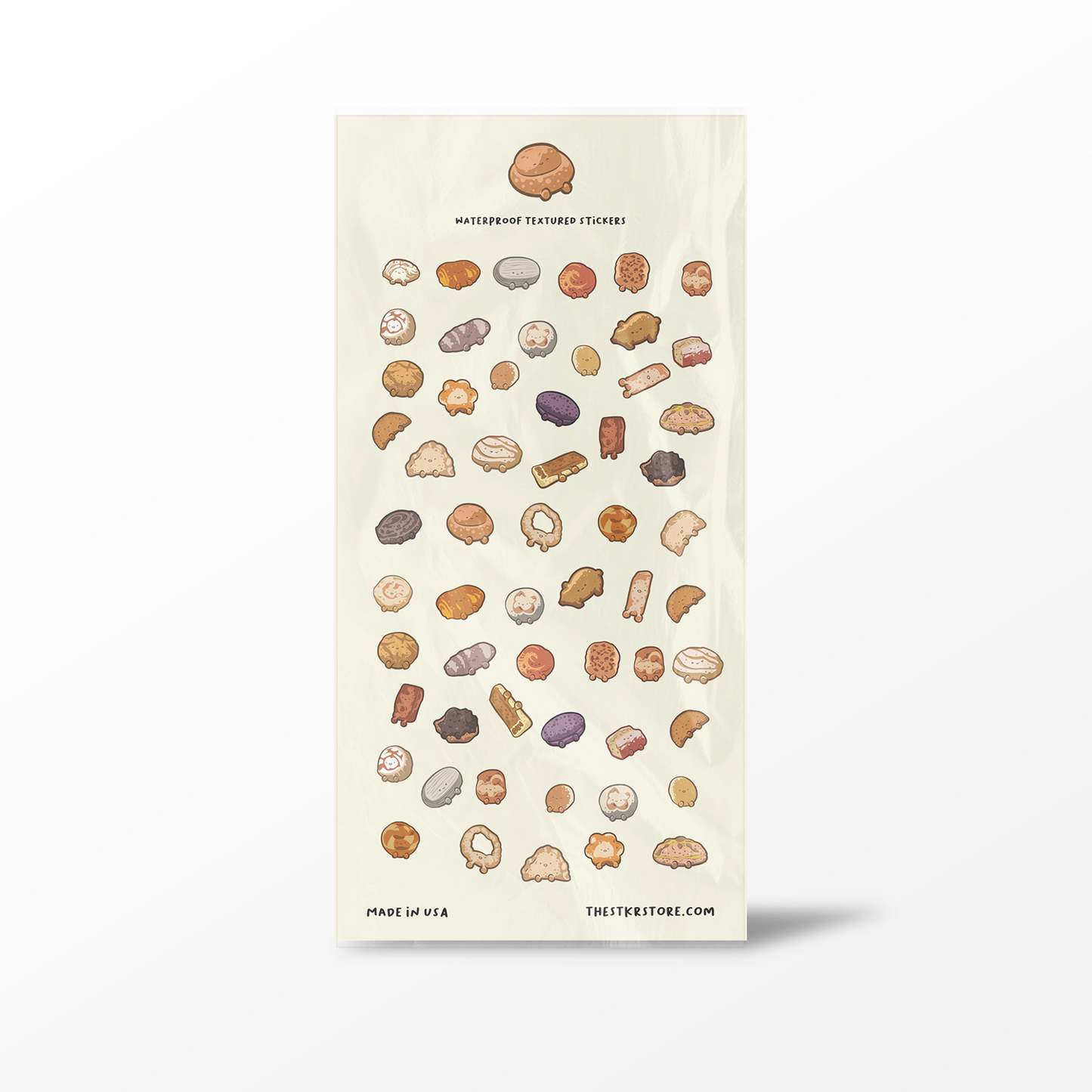 Pack of textured stickers with various shapes on a beige background