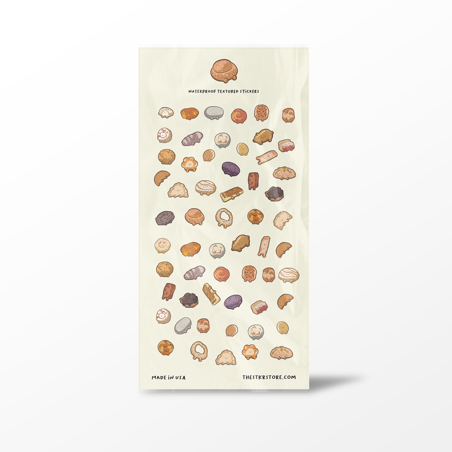 Pack of textured stickers with various shapes on a beige background