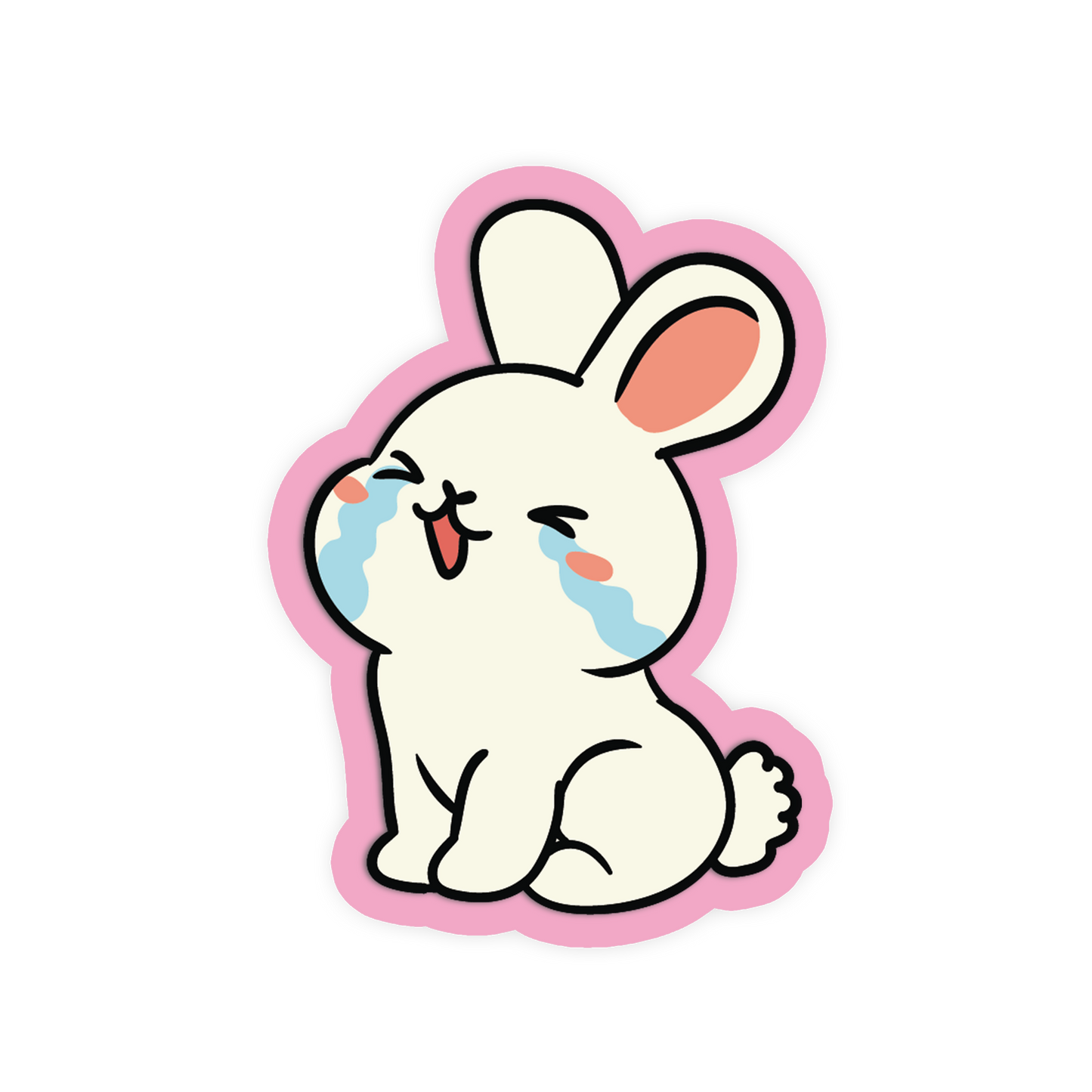 Cartoon rabbit sticker with a sad expression on a white background