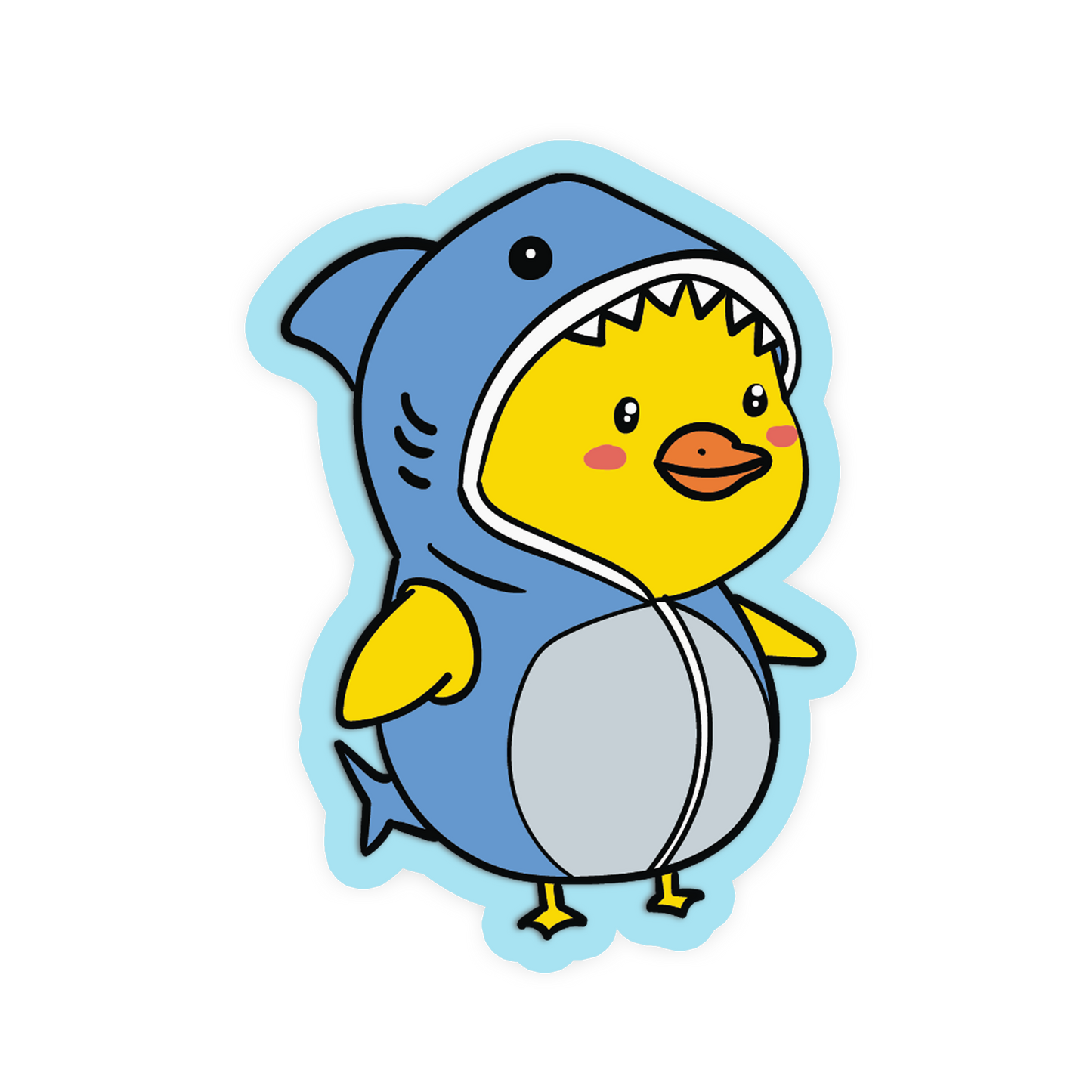 Cartoon character wearing a shark costume on a white background