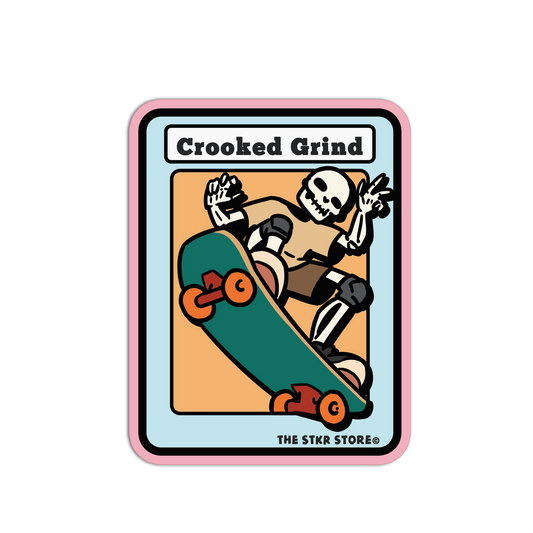 Crooked Grind - Skateboarding Skull Sticker - The Stkr Store