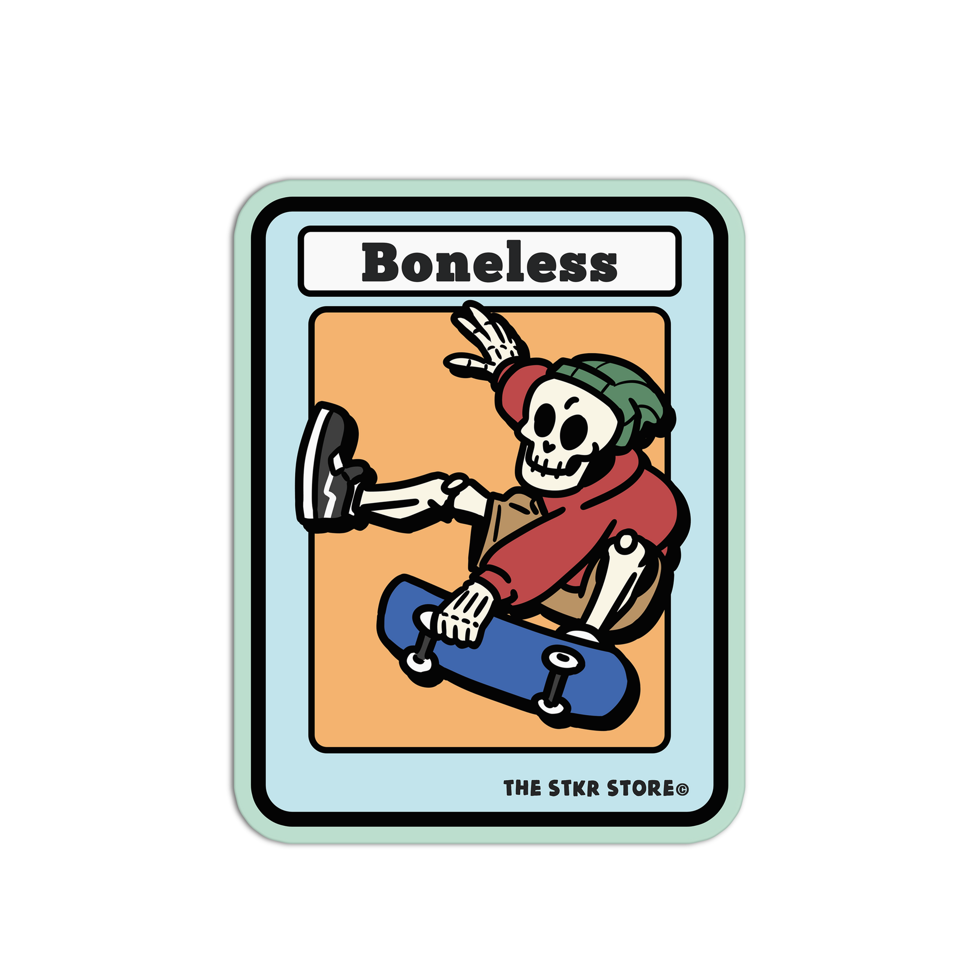 Boneless - Skateboarding Skull Sticker - The Stkr Store