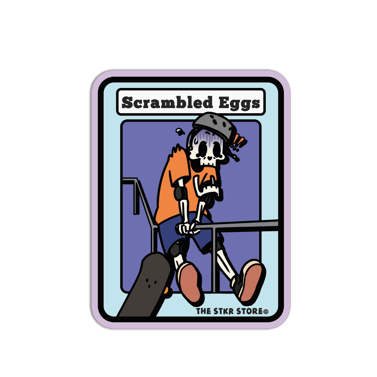 Scrambled Eggs - Skateboarding Skull Sticker - The Stkr Store
