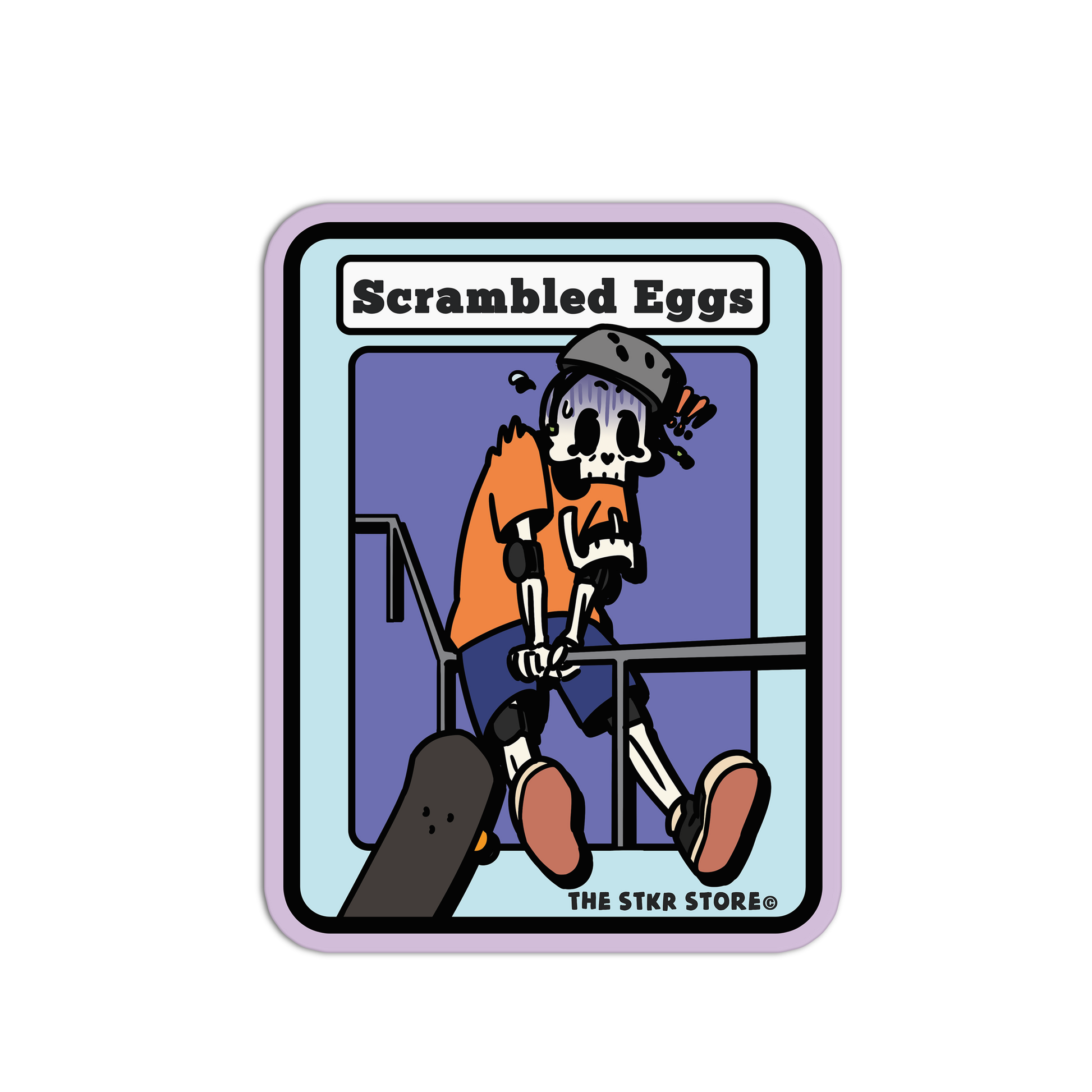 Scrambled Eggs - Skateboarding Skull Sticker - The Stkr Store
