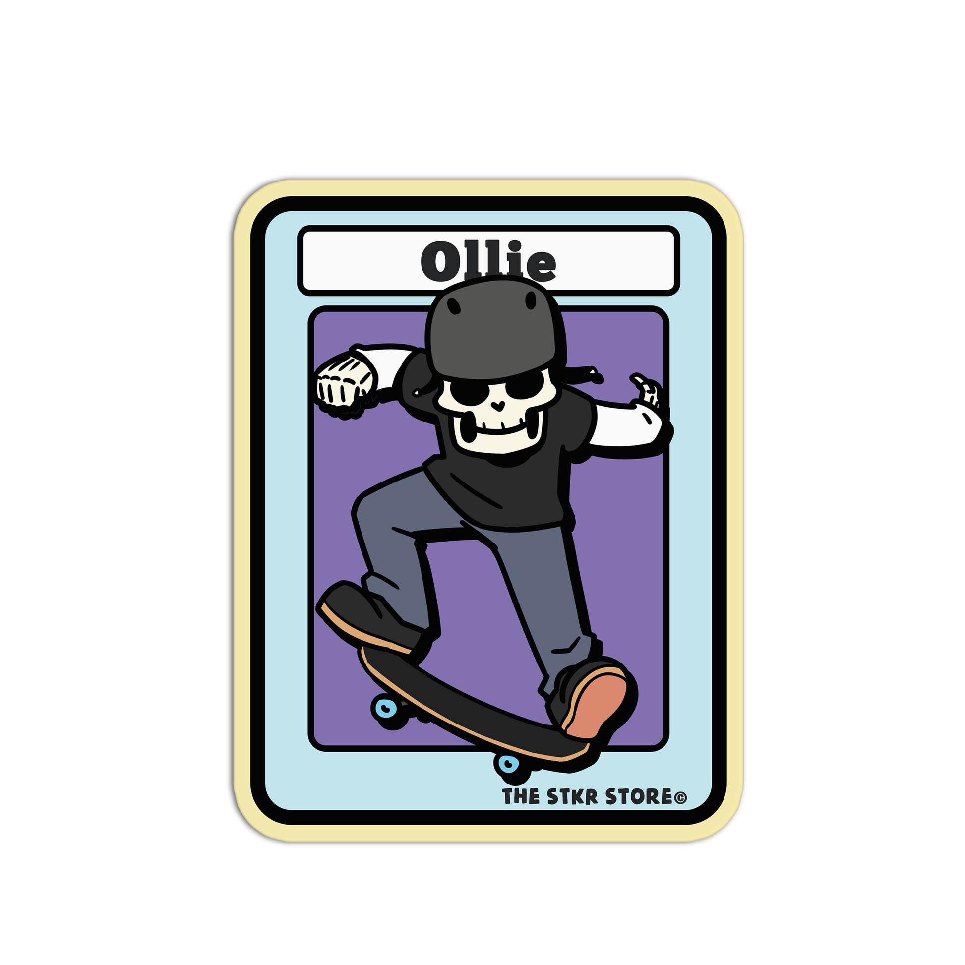 Ollie - Skateboarding Skull Sticker - The Stkr Store