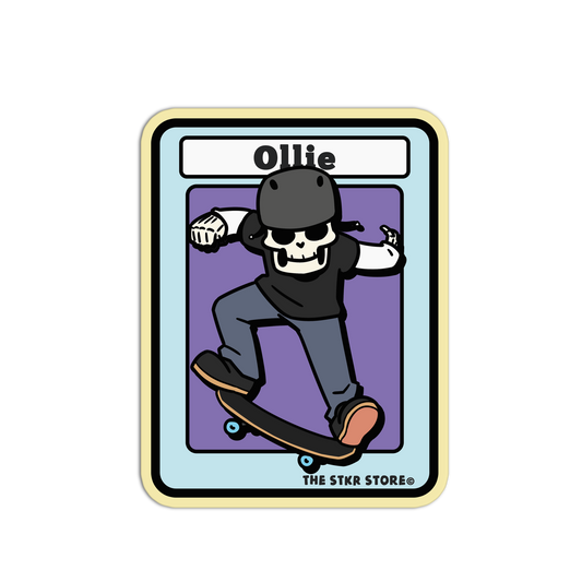 Ollie - Skateboarding Skull Sticker - The Stkr Store