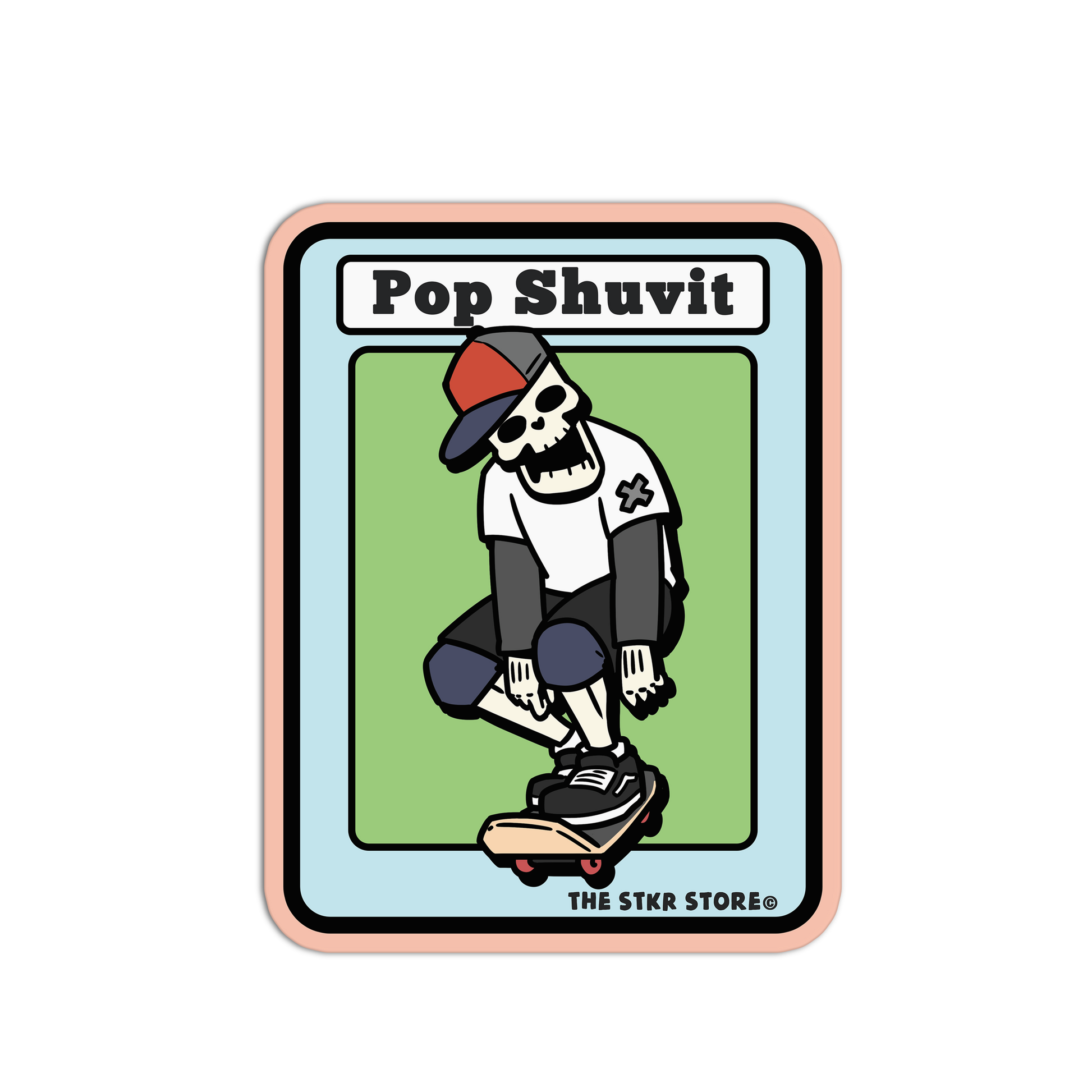 Pop Shuvit - Skateboarding Skull Sticker - The Stkr Store