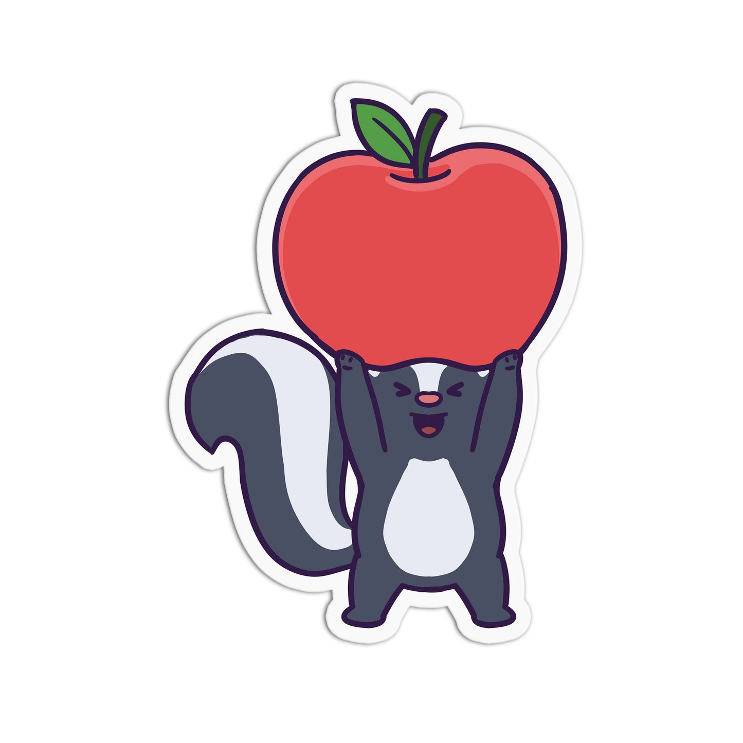 Cartoon squirrel holding a red apple on a white background