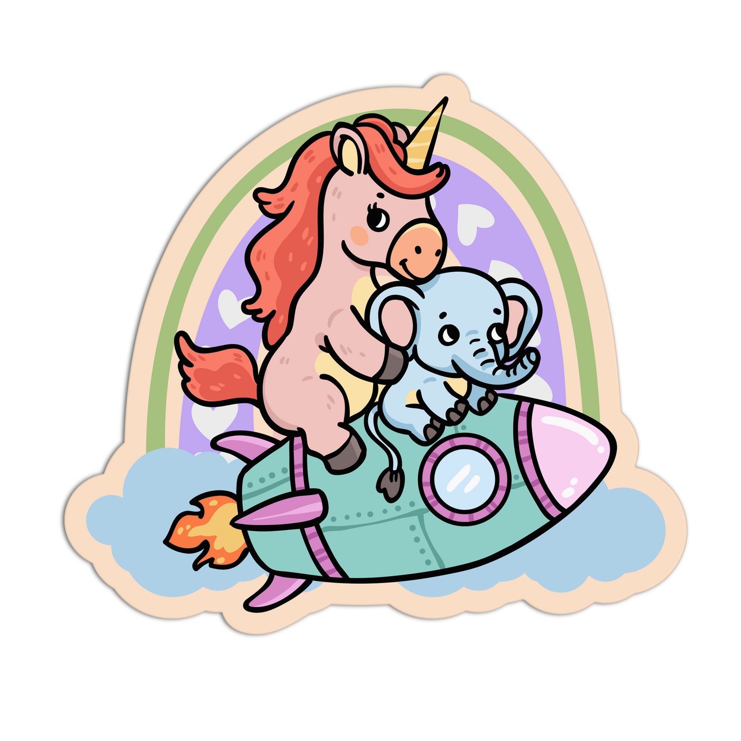 Unicorn and Elephant on a Rocket - Space Animals Stickers - The Stkr Store