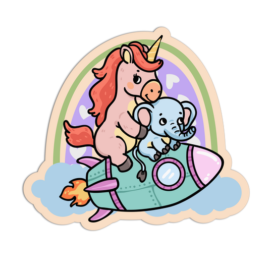 Unicorn and Elephant on a Rocket - Space Animals Stickers - The Stkr Store