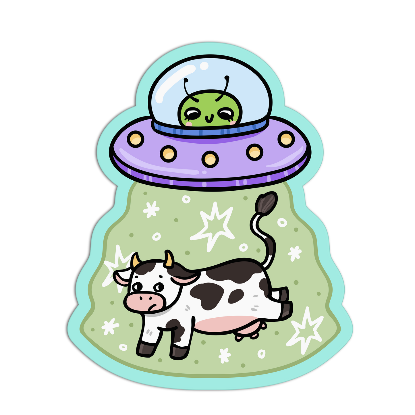 Alien UFO Abducting a Cow - Space Animals Stickers - The Stkr Store