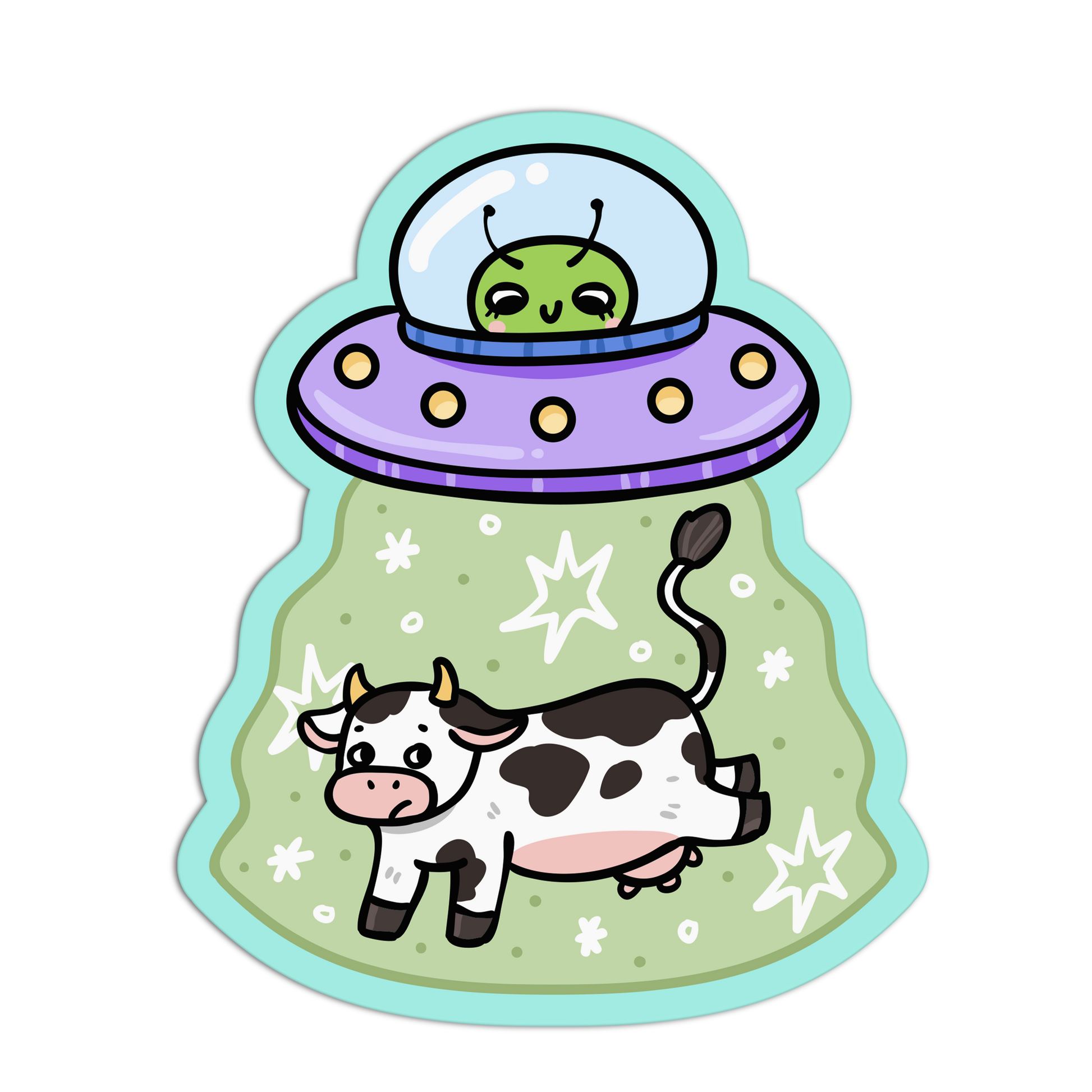Alien UFO Abducting a Cow - Space Animals Stickers - The Stkr Store