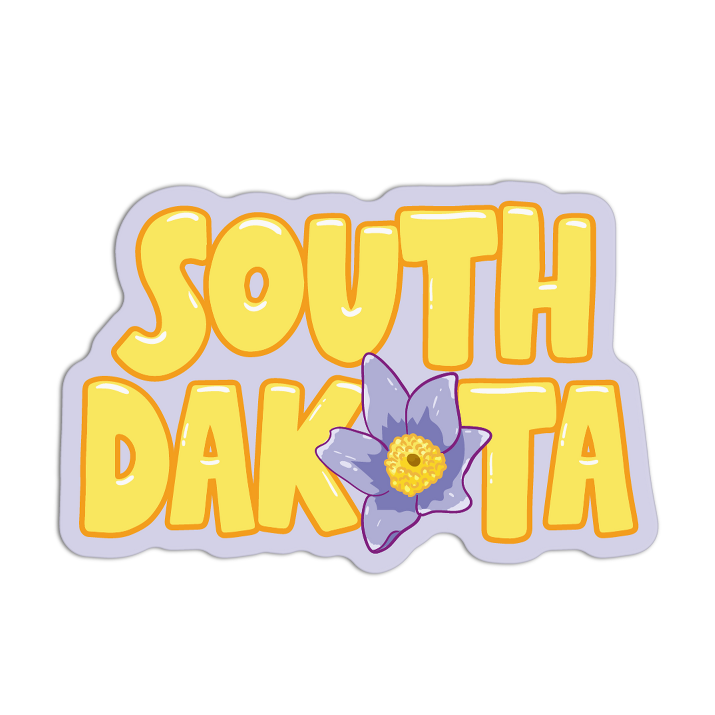 Sticker with 'SOUTH DAKOTA' text and a purple flower on a white background