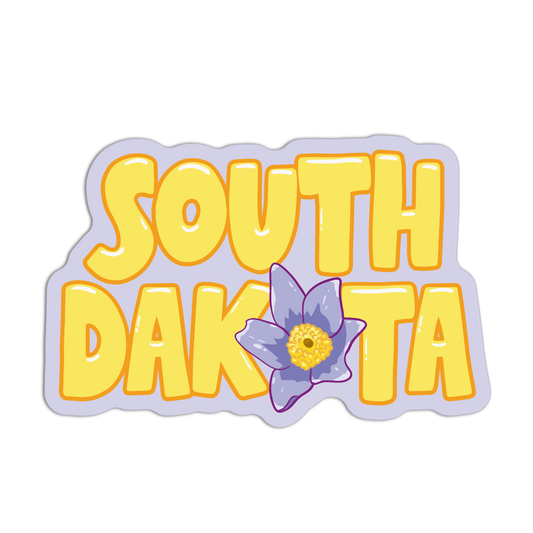 Sticker with 'SOUTH DAKOTA' text and a purple flower on a white background