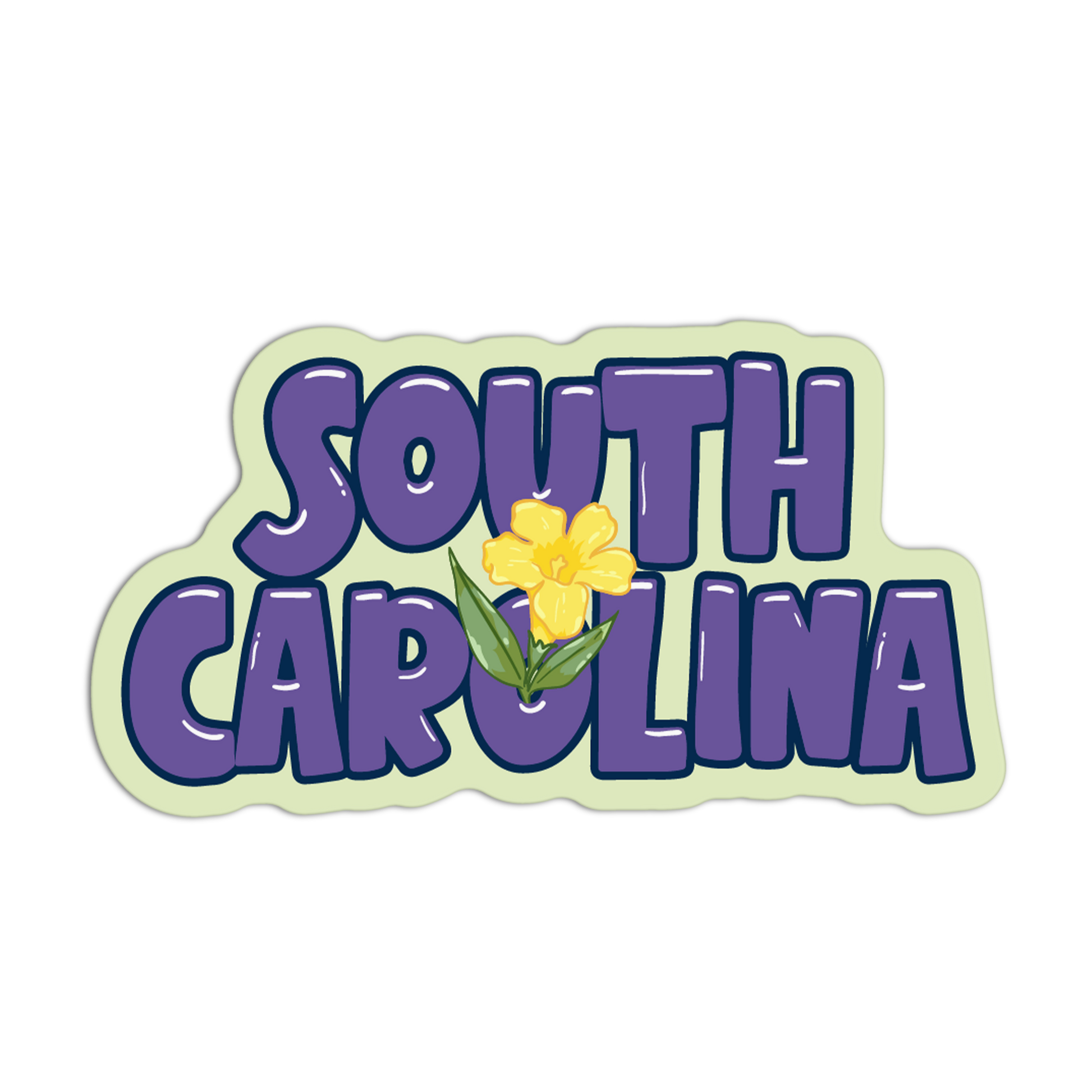 Sticker with 'South Carolina' text and a yellow flower on a white background