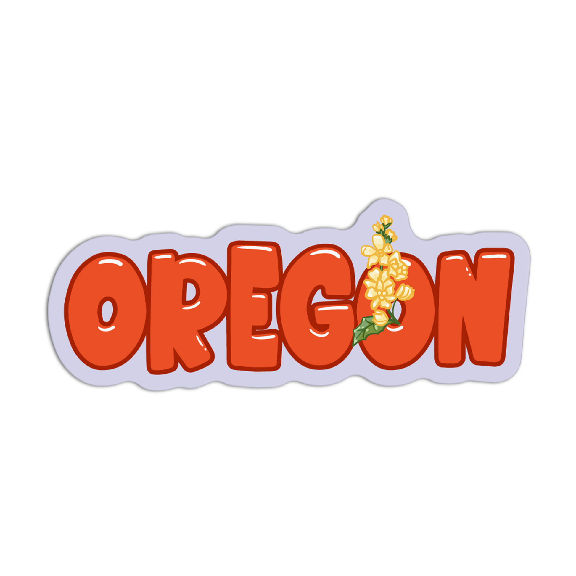 Sticker with 'OREGON' text and a floral design on a white background