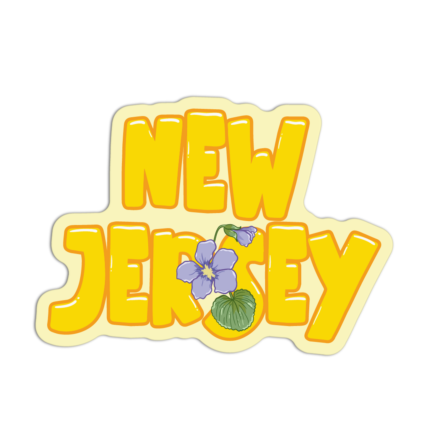 Sticker with 'New Jersey' text and a flower on a white background