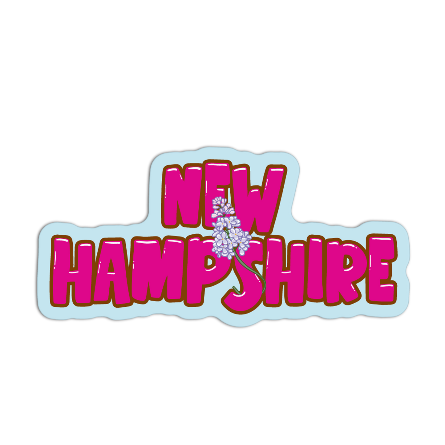 Sticker with 'New Hampshire' text and a flower on a white background
