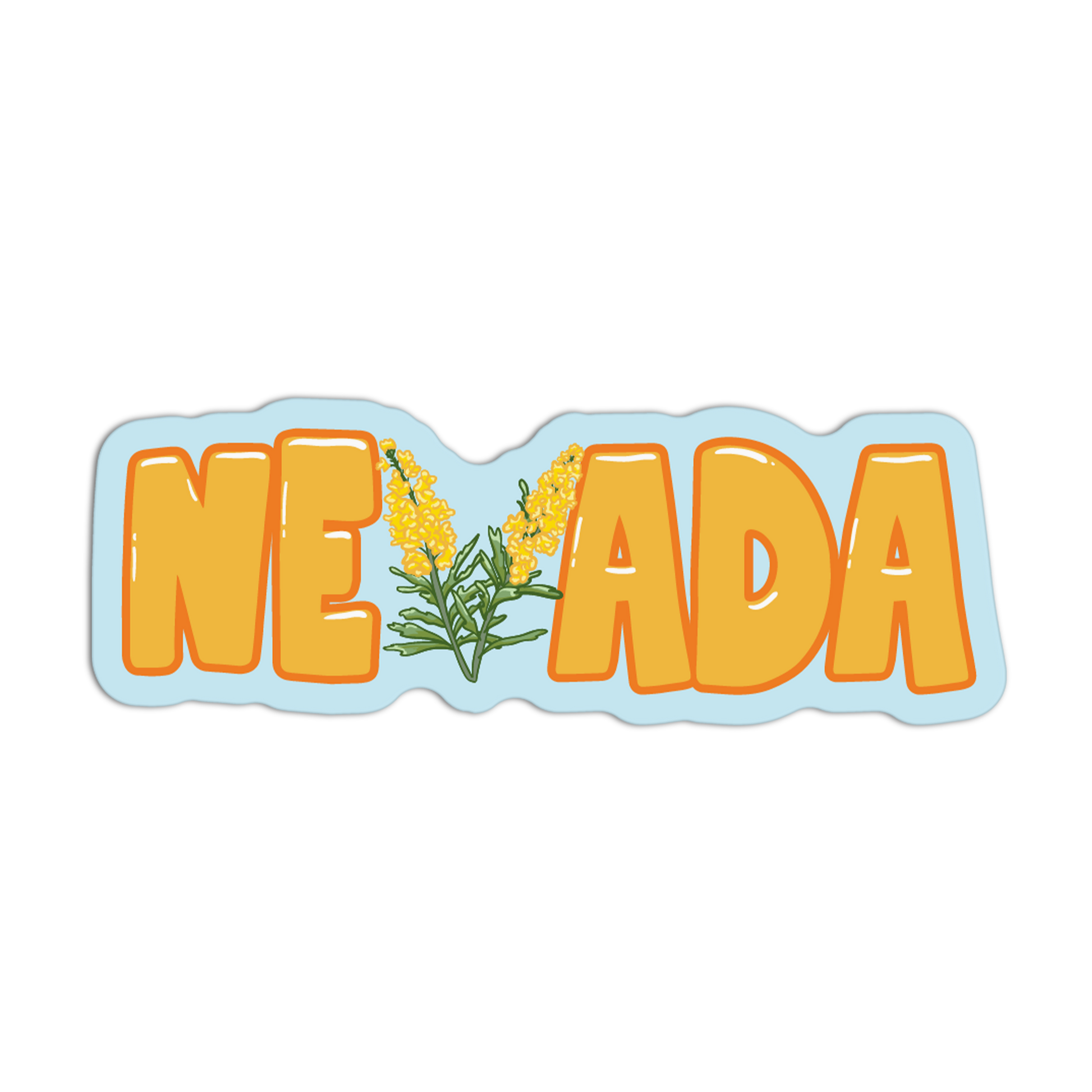 Sticker with 'NE ADA' text and floral design on a white background