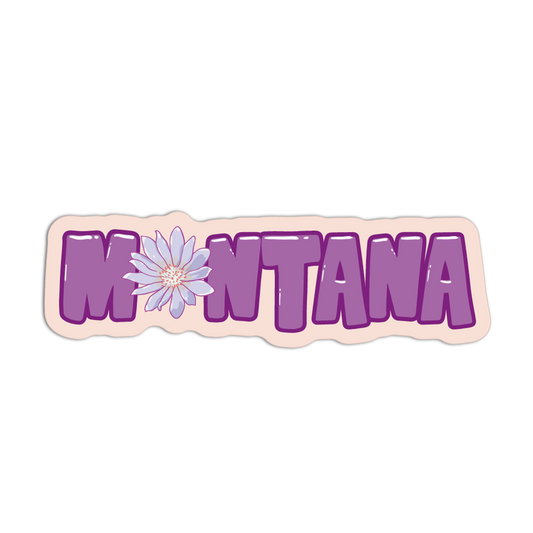 Sticker with 'Montana' and a flower design on a white background