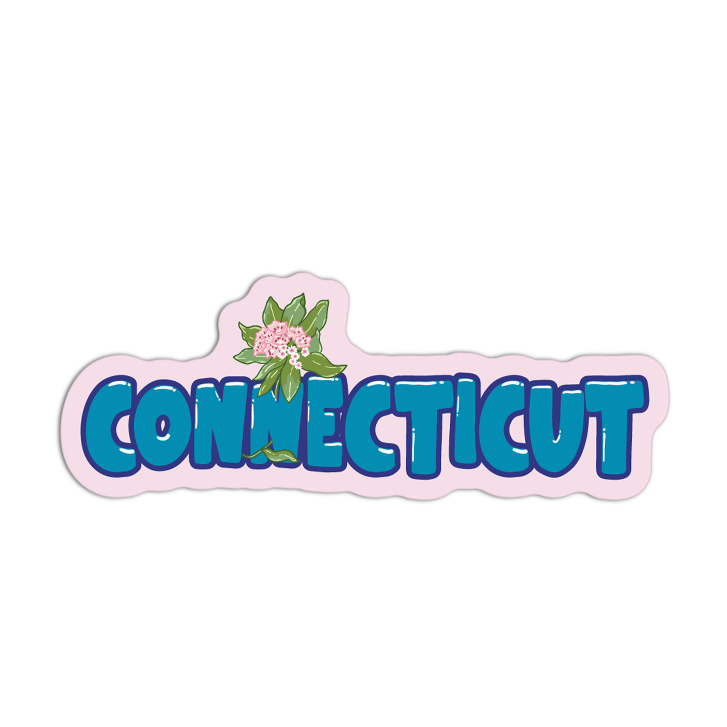 Sticker with 'Connecticut' text and floral design on a white background