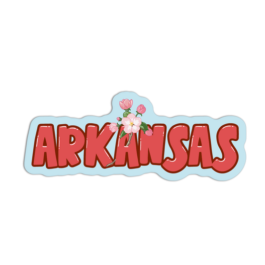 Sticker with 'ARKANSAS' text and floral design on a white background