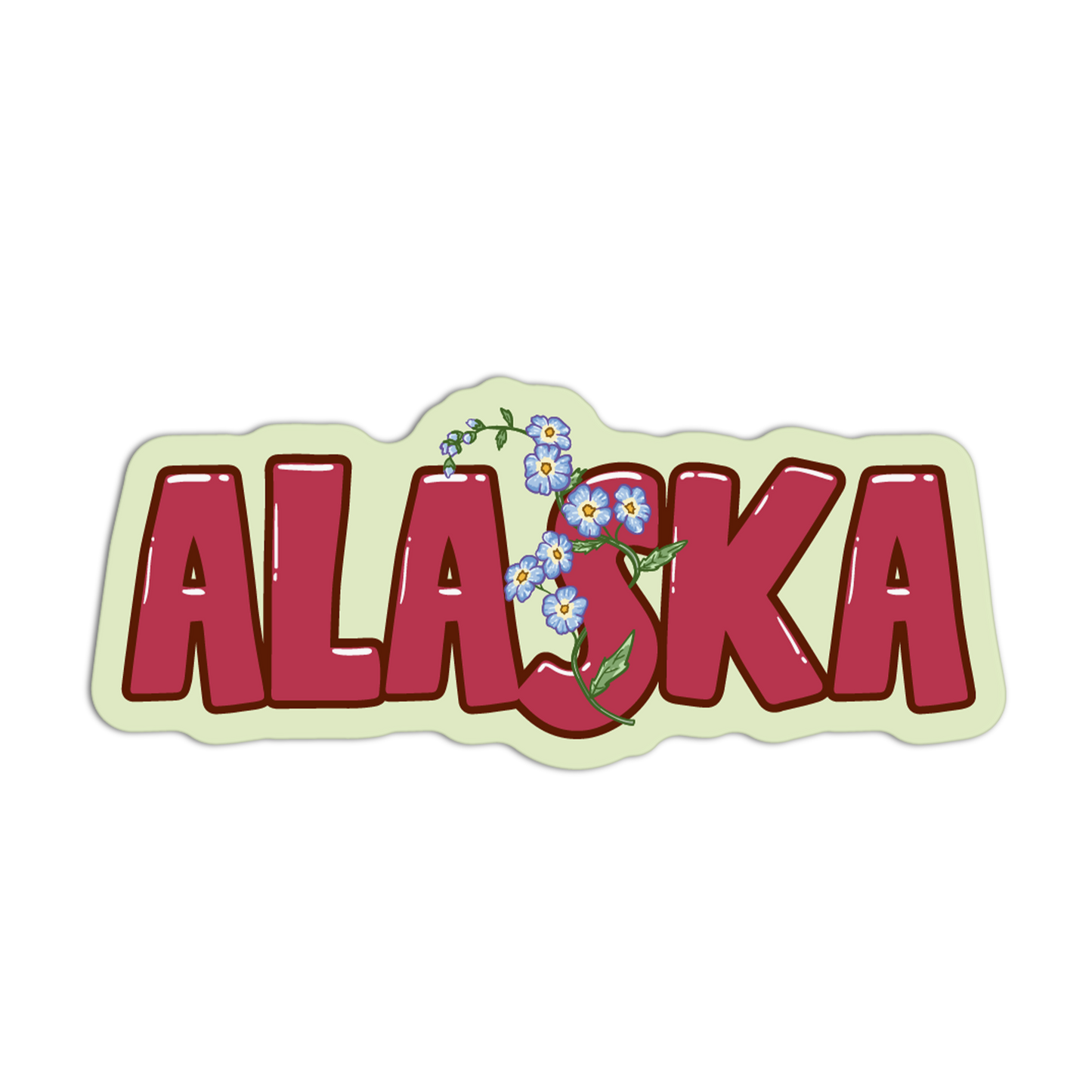 Sticker with 'ALASKA' text and floral design on a white background