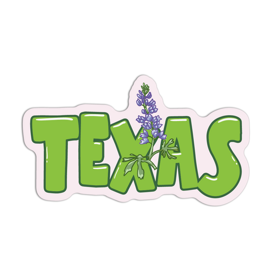 Sticker with 'TEXAS' text and a flower design on a white background