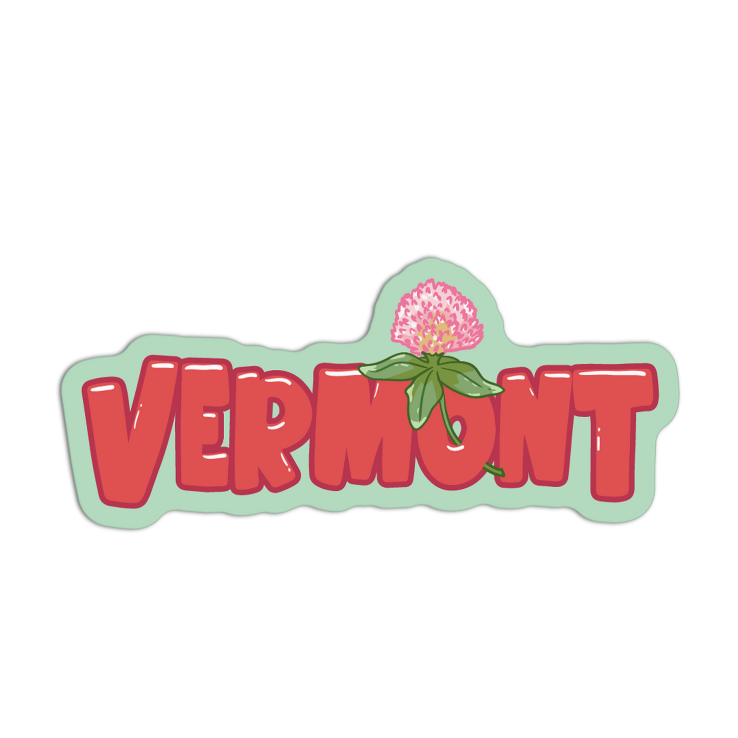 Sticker with 'VERMONT' text and a flower design on a white background