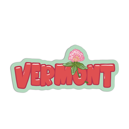 Sticker with 'VERMONT' text and a flower design on a white background