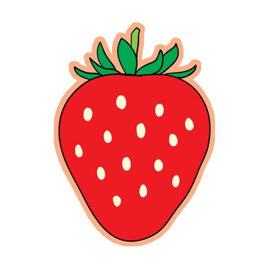 Illustration of a red strawberry with green leaves on a white background