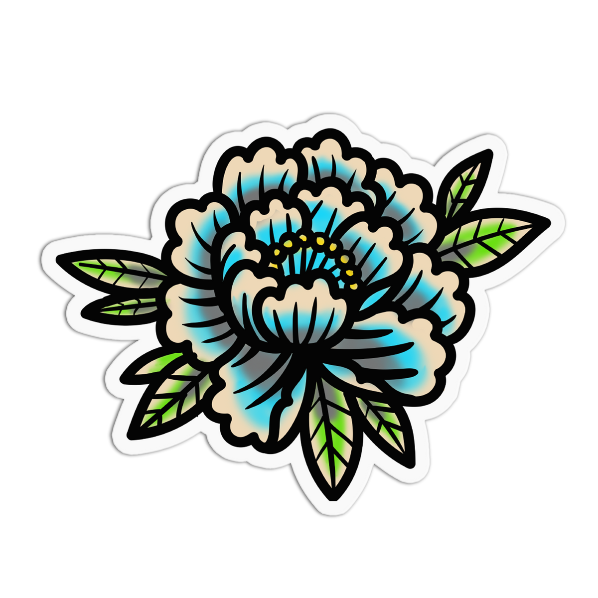 Blue Peony - Traditional Tattoo Sticker