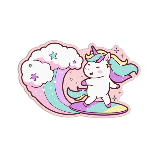 Cartoon unicorn on a cloud with pastel colors on a white background