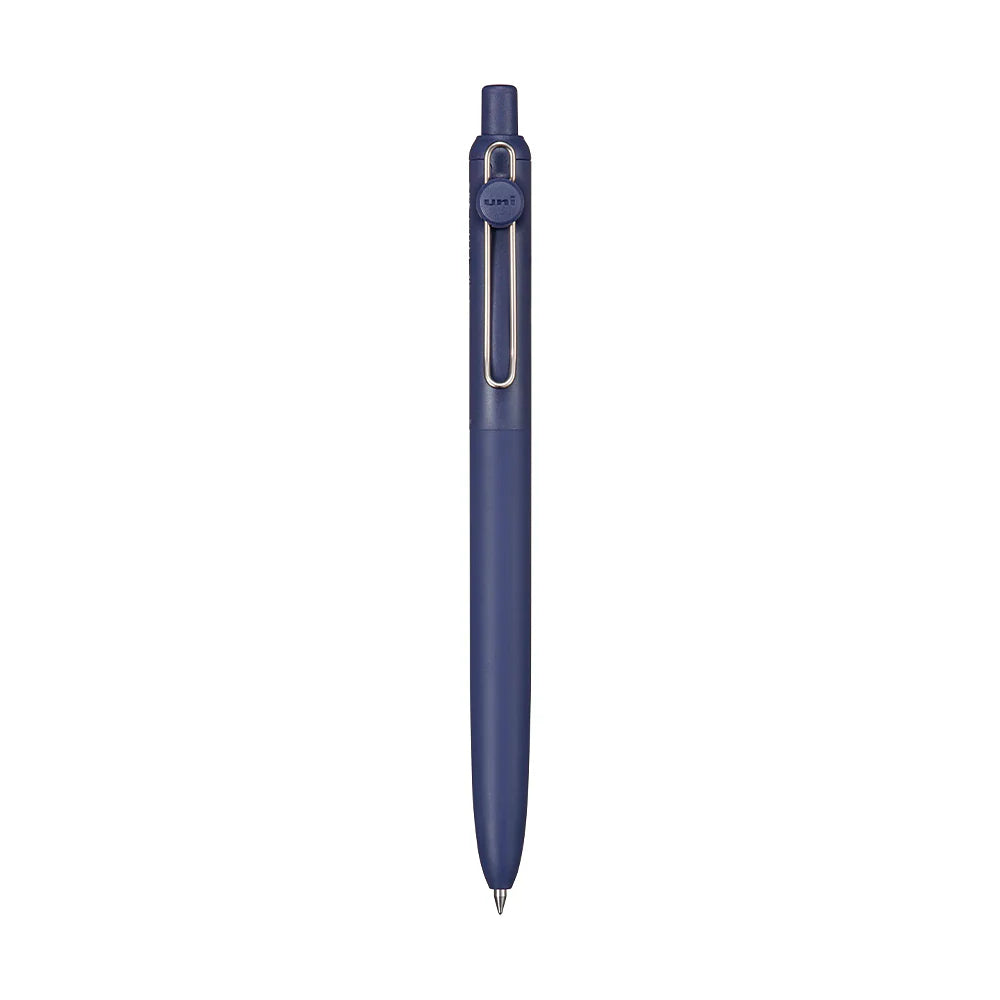 Blue pen with a metallic clip on a white background