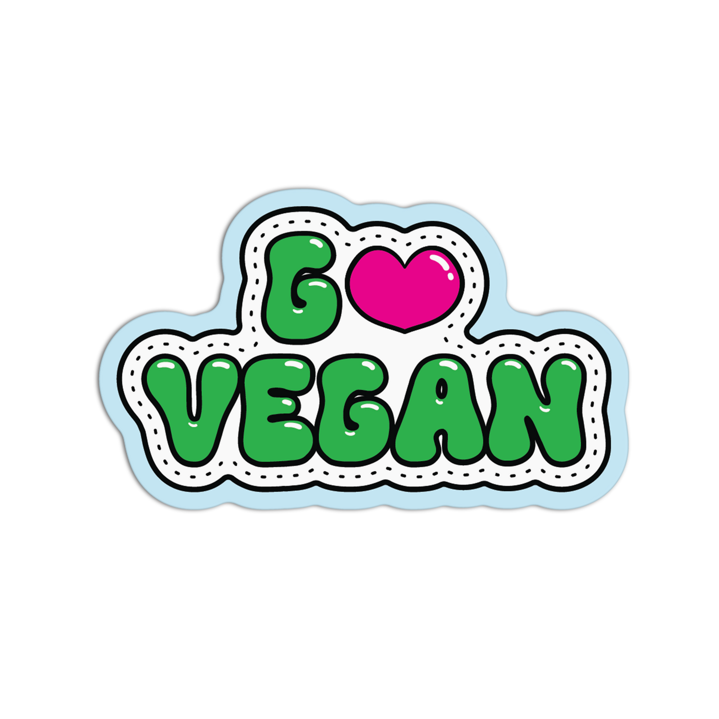 Sticker with 'Go Vegan' text on a white background