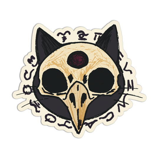 Sticker with a cat skull design on a white background
