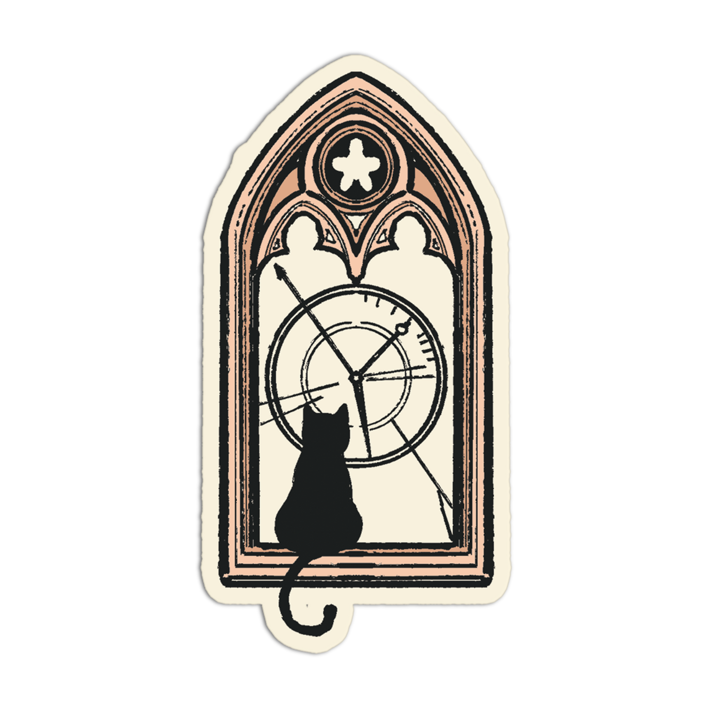 Decorative clock with a cat silhouette on a white background