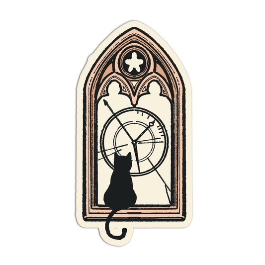 Decorative clock with a cat silhouette on a white background