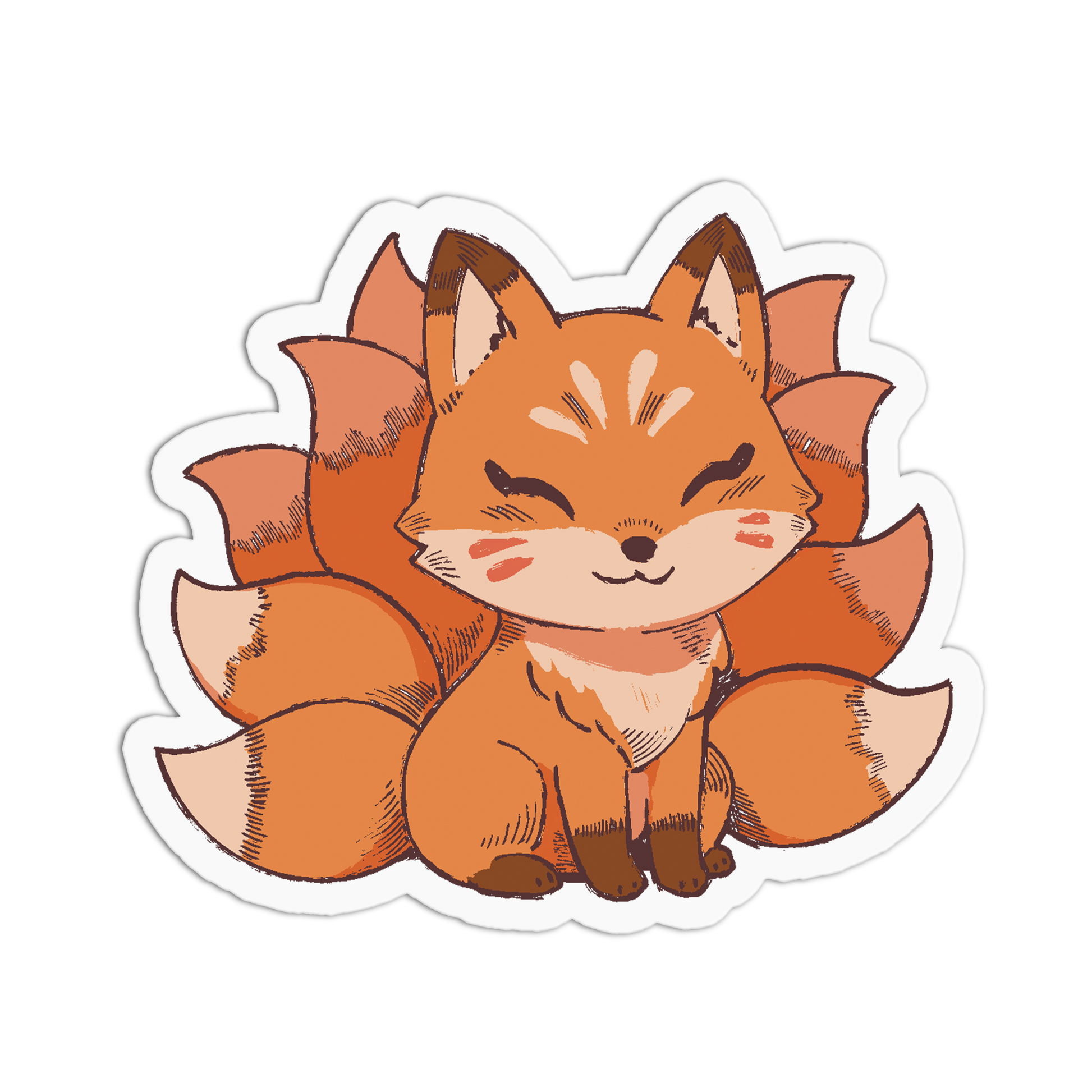 Cartoon fox sticker with a white border on a white background