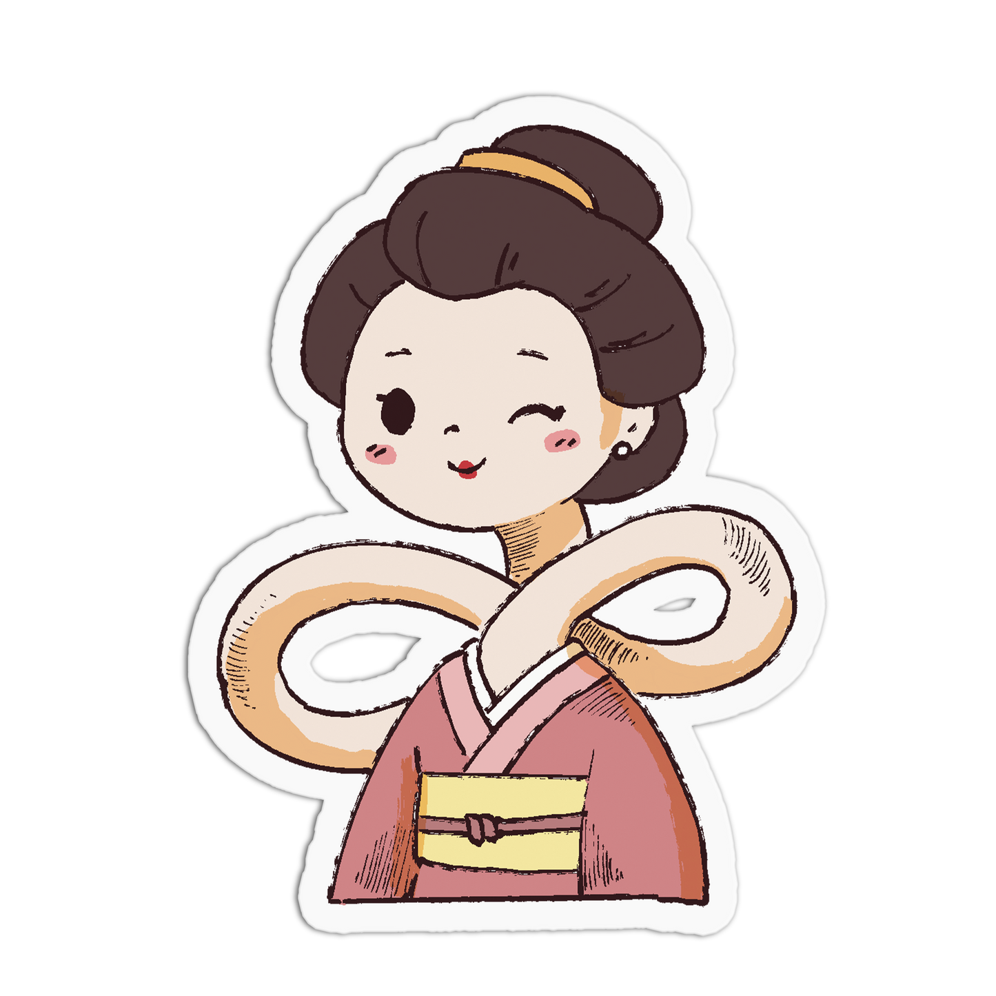 Illustration of a character with braided hair and a pink outfit on a white background