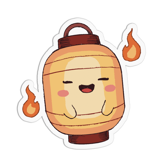 Cartoon lantern with a face on a white background